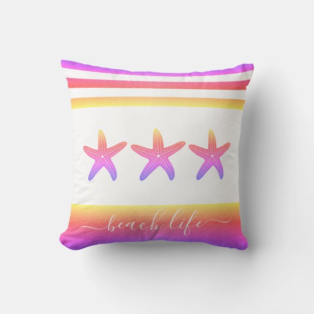 Pink purple ombre 3 starfish beach life script throw pillow (Front)