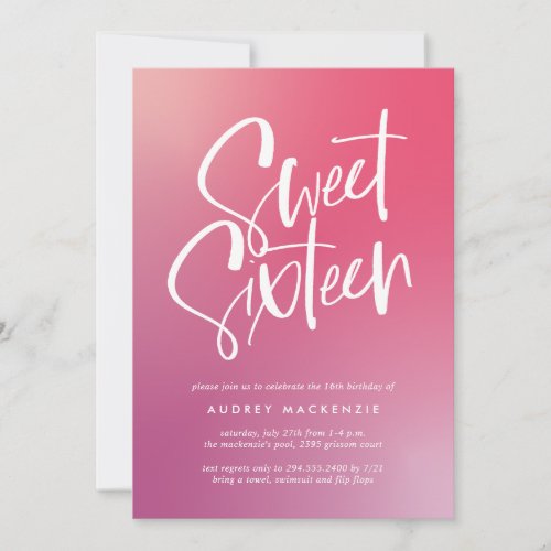 Pink Purple Ombre Calligraphy Sweet Sixteen  Invitation