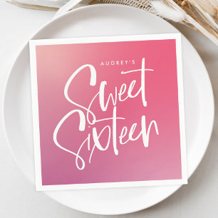 Pink Purple Ombre Calligraphy Sweet Sixteen Napkins