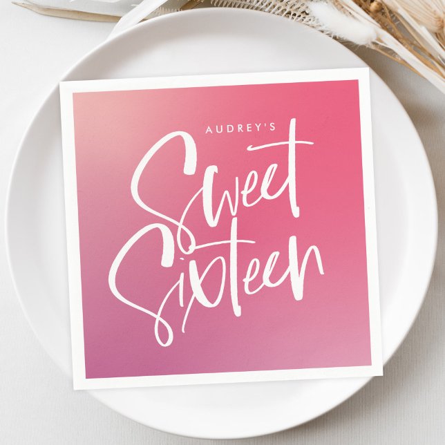 Pink Purple Ombre Calligraphy Sweet Sixteen  Napkins (Creator Uploaded)