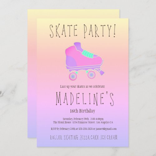 Pink purple ombre elegant Sweet 16 Roller Skate Invitation