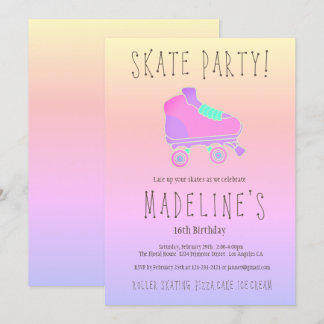 Pink purple ombre elegant Sweet 16 Roller Skate Invitation