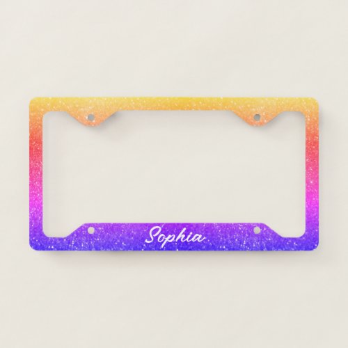 Pink Purple Ombre Glitter Custom Name Monogram License Plate Frame