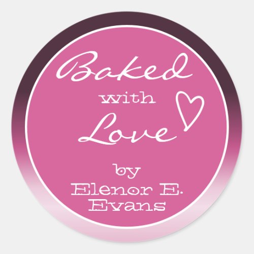 Pink Purple Ombre Gradience Frame Baked with Love  Classic Round Sticker