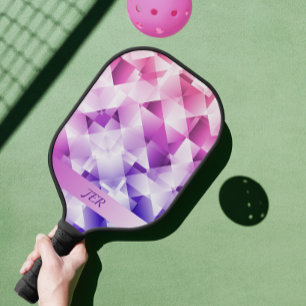 Pink Purple Ombre Gradient Geometric Monogram Pickleball Paddle