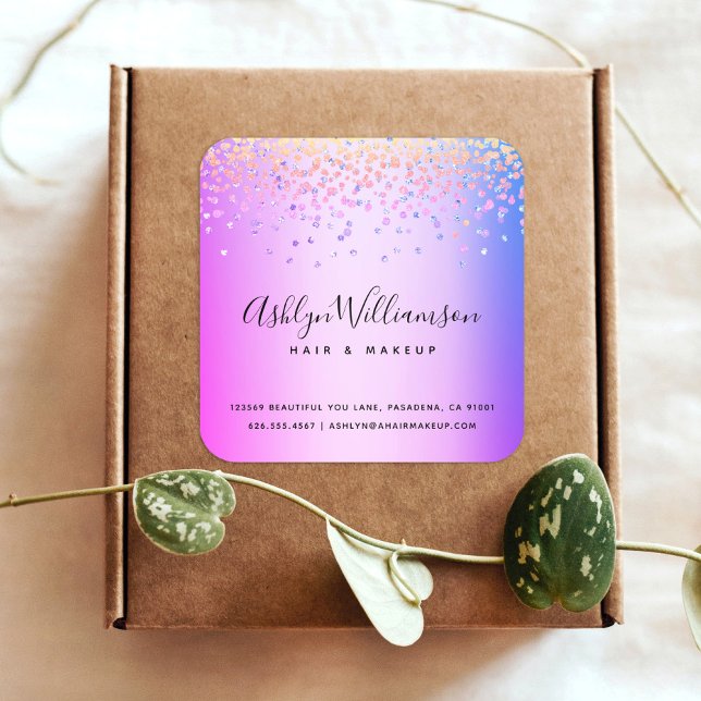 Pink purple ombre hair salon makeup artist modern square sticker (Creator Uploaded)