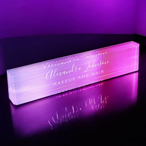 Pink Purple Ombre Makeup and Hair Beauty Desk Name Plate