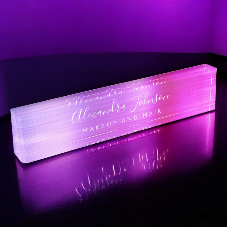 Pink Purple Ombre Makeup And Hair Beauty Desk Name Plate