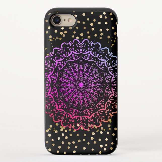 Pink Purple Ombre Mandala with Gold Glitter Uncommon iPhone Case (Back)