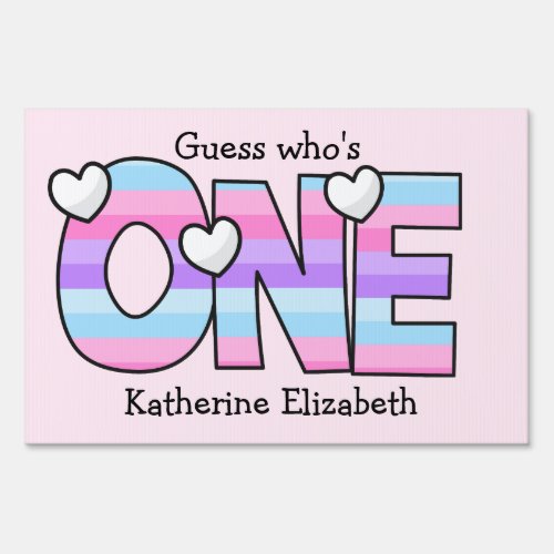 Pink Purple Ombre Stripes Hearts First Birthday Sign