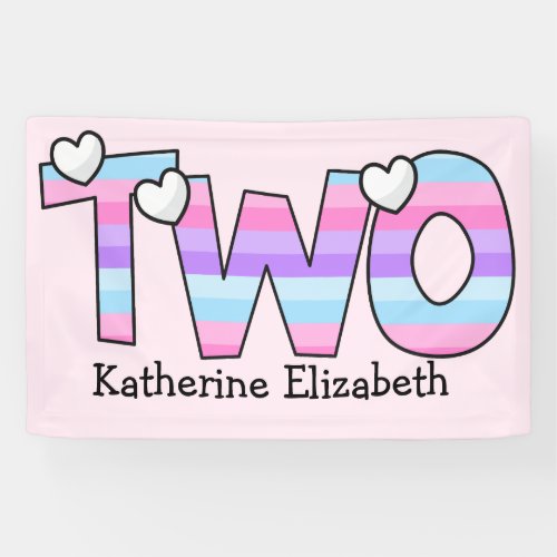 Pink Purple Ombre Stripes Hearts Second Birthday Banner