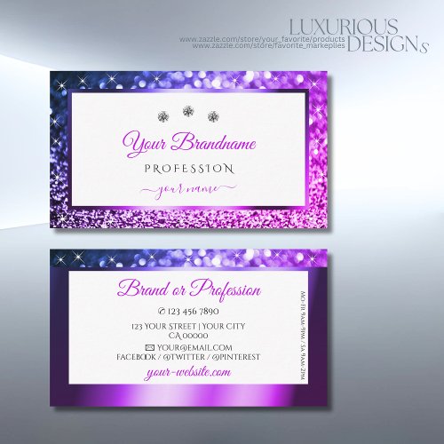 Pink Purple Ombre White Sparkling Glitter Jewels  Business Card