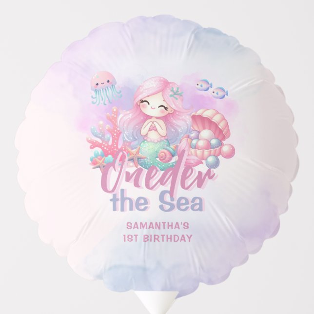 Pink Purple ONEder the Sea Birthday Balloon (Front)
