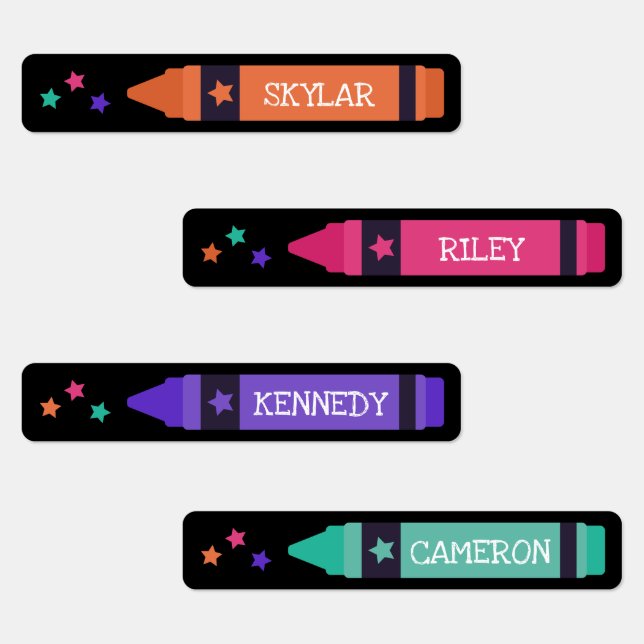 Pink Purple Orange Crayons & Stars Name Labels (Group)