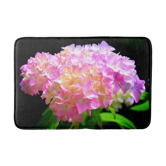 Pink purple orange hydrangeas bath mat (Front)