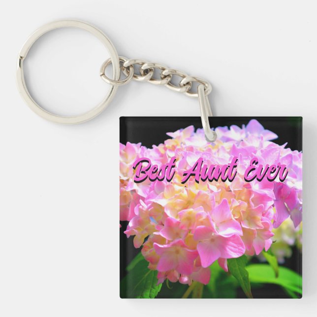Pink purple orange hydrangeas best aunt ever keychain (Front)
