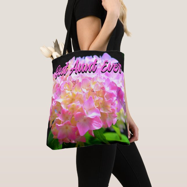 Pink purple orange hydrangeas best aunt ever tote bag (Close Up)
