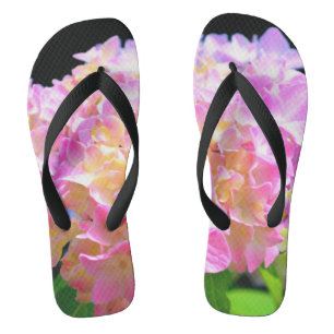 Pink purple orange hydrangeas flip flops