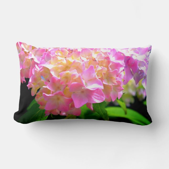 Pink purple orange hydrangeas lumbar pillow (Front)