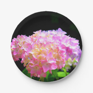Pink purple orange hydrangeas paper plates