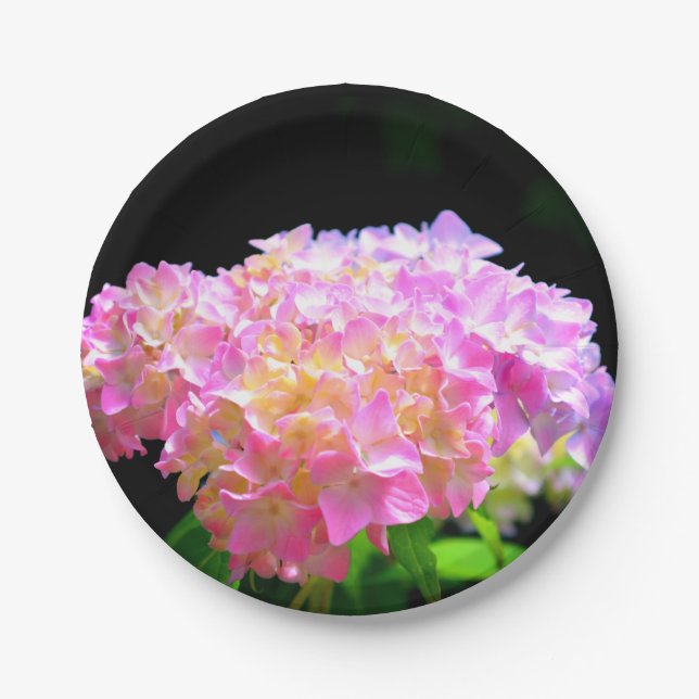 Pink purple orange hydrangeas paper plates (Front)