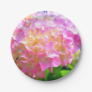 Pink purple orange hydrangeas paper plates