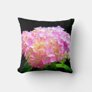 Pink purple orange hydrangeas throw pillow