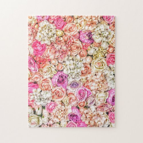 Pink Purple Orange Roses White Flowers Floral Jigsaw Puzzle