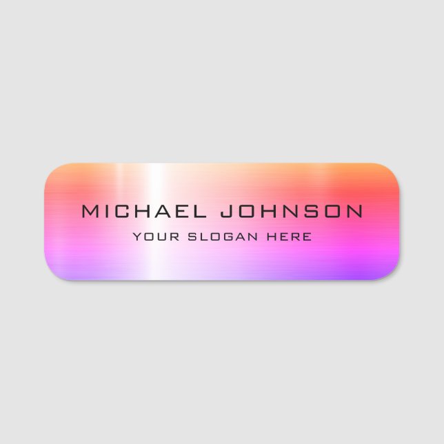 Pink Purple Orange Shiny Stainless Steel Metal Name Tag (Front)