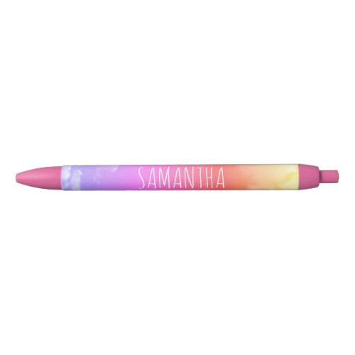 Pink Purple Orange  Yellow Clouds Custom Name Black Ink Pen