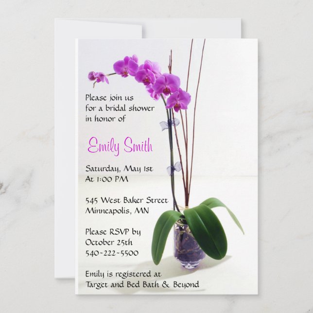 Pink Purple Orchid Floral Bridal Shower Invitation (Front)