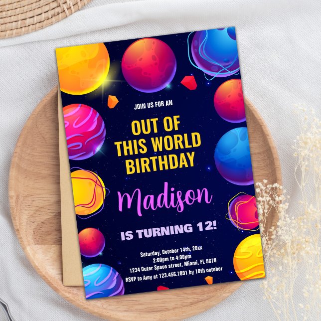 Pink Purple Outer Space Birthday Invitations (Pink Purple Outer Space Birthday Invitations)