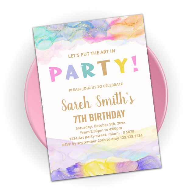 Pink Purple Paint Birthday Invitations (Creator Uploaded)