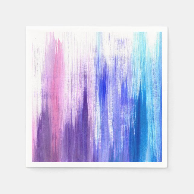 Pink Purple Paint Brush Strokes Painted Watercolor Paper Napkins (Front)