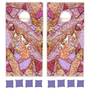 Pink purple painted volcanic stones design cornhole set