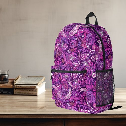 Pink Purple Paisley Pattern Printed Backpack