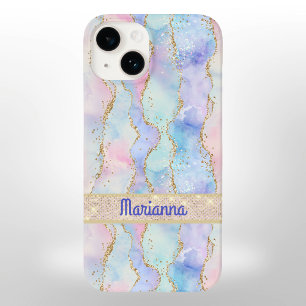 Pink Purple Pale Green Watercolor Faux Glitter Case-Mate iPhone 14 Case