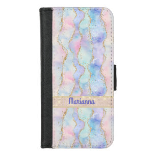 Pink Purple Pale Green Watercolor Faux Glitter iPhone 8/7 Wallet Case