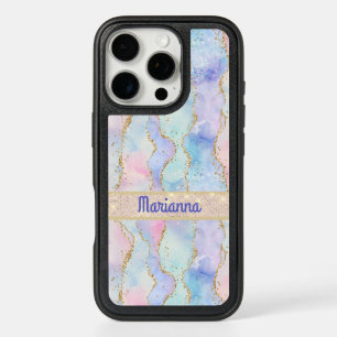 Pink Purple Pale Green Watercolor Faux Glitter iPhone 16 Pro Case