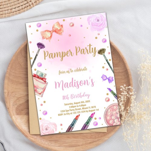 Pink Purple Pamper Party Birthday Invitations