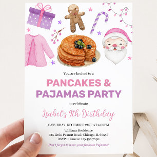 Pink Purple Pancakes and Pajamas Birthday Invitation