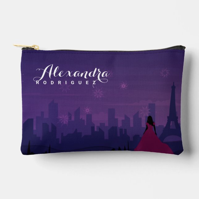 Pink Purple Paris Fireworks Quinceañera Accessory Pouch (Front)