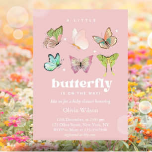 Pink Purple Pastel Butterfly Girl Baby Shower Invitation