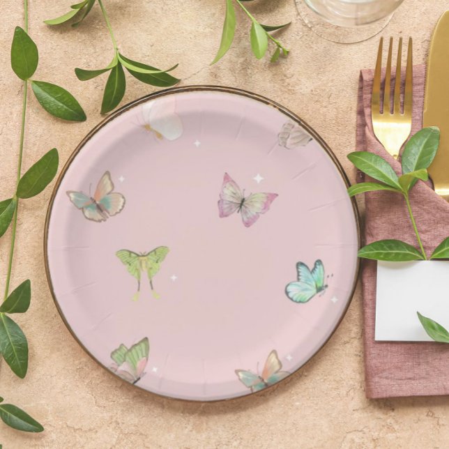 Pink Purple Pastel Butterfly  Paper Plates (Creator Uploaded)