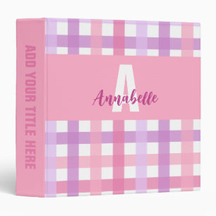 Pink Purple Pastel Gingham Pattern Monogram 3 Ring Binder