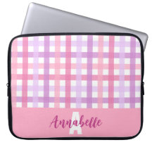 Pink Purple Pastel Gingham Pattern Monogram