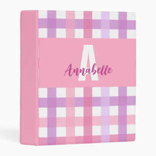 Pink Purple Pastel Gingham Pattern Monogram Mini Binder