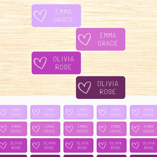 Pink Purple Pastel Girls Heart School Clothing  Kids Labels