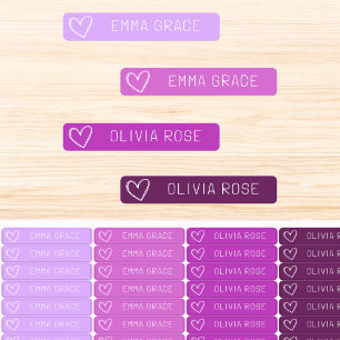 Pink Purple Pastel Girl's Heart School Clothing Kids' Labels