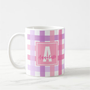 Pink Purple Pastel Modern Gingham Monogram Coffee Mug
